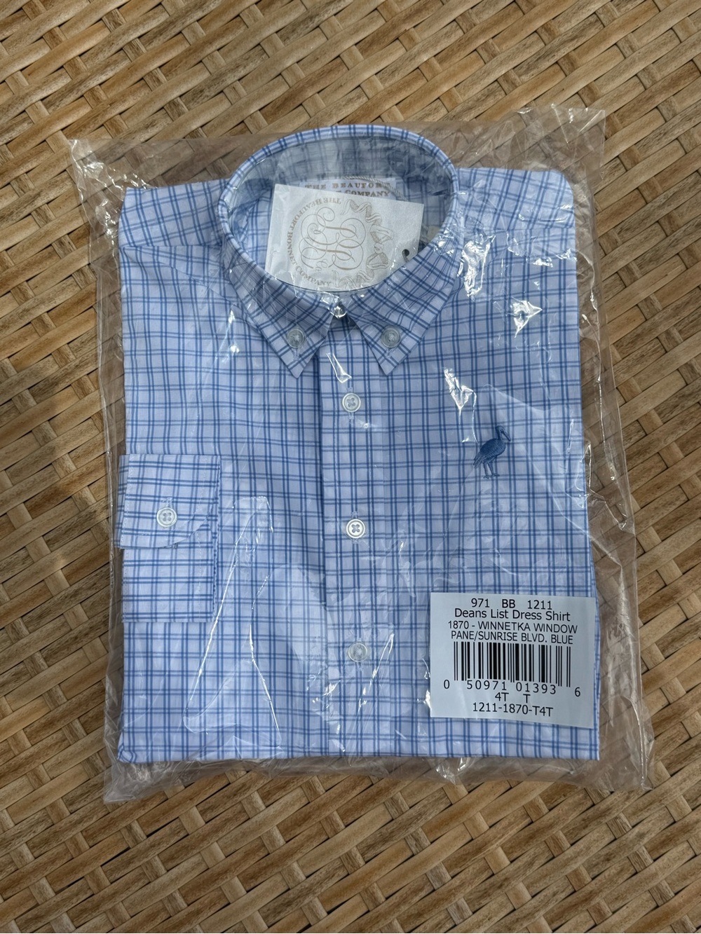 TBBC Blue Windowpane Dean’s List Dress Shirt size 4T new in bag